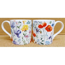Wildflowers Meadow Mugs Set of 2 Large Balmoral 400 ml 14oz Bright Floral Cups Hand Decorated UK
