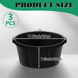 Maxdot 3 Pcs Rubber Tub with Hanging Hooks 6.5 Gallon Horse Feeder Bucket 8.3 x 17.7 in Feed Pan for Goats Horses Dog Animal Livestock Feeding
