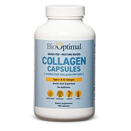 BioOptimal Collagen Pills - Collagen Supplements, 180 Capsules, for Skin, Hair, Nails & Joints, for Women & Men, Grass Fed, Non-GMO, Pasture Raised, Premium Quality, Packaging May Vary
