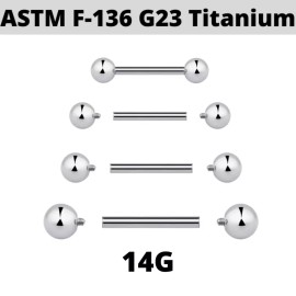 Unbranded PAIR G23 Titanium 14G Internally Threaded Ball Tongue Barbells NippleRings Ring - 9/16" (14mm)
