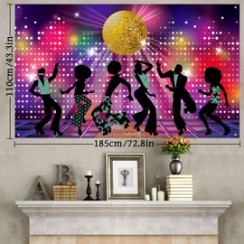 70s 80s 90s Disco Party Backdrop Retro Disco Party Decorations Disco Fever Dancers Backdrop for Let's Glow Crazy Theme Party Neon Night Birthday Photography Photo Booth Background 72.8 x 43.3 Inch