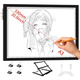 WELZK Light Board A3, 16.6×12.6 INCH Large Light Pad with Metral Stand. Physical Buttons 9 Levels/Stepless Dimming Light Table for Diamond Painting, Weeding Vinyl, Tracing, Drawing