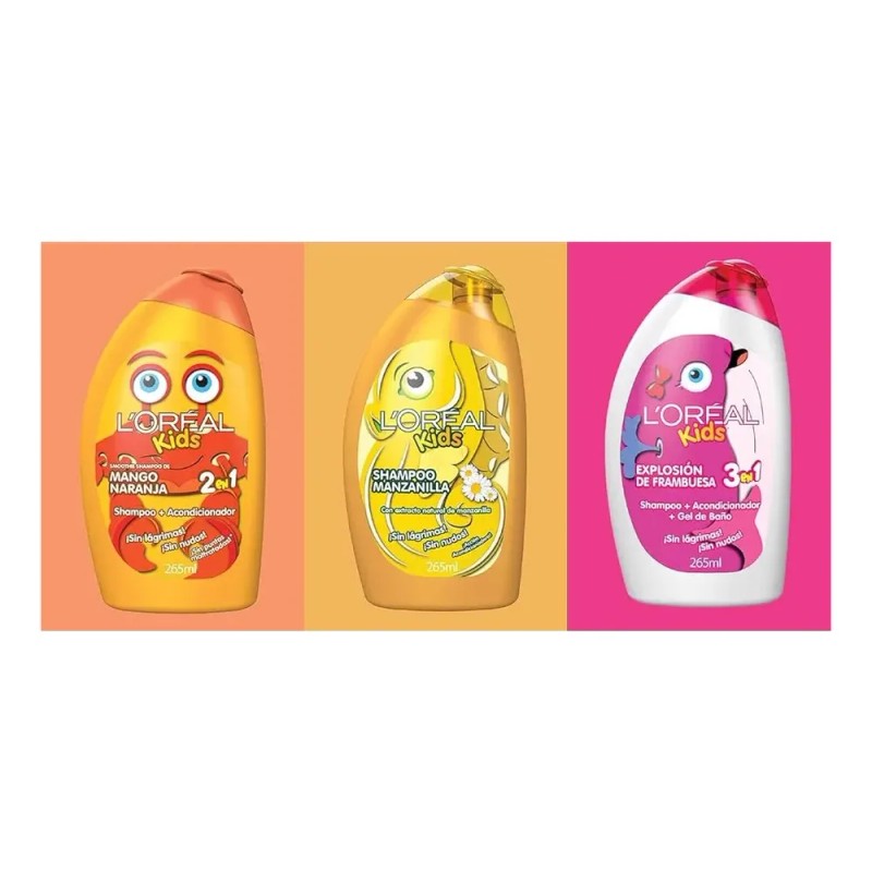 Shampoo L'oréal® Kids Manzanilla, Mango, Framb 3pzs De 265ml