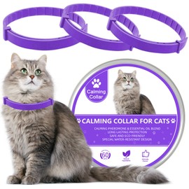 Wustentre 3 Pack Adjustable Anxiety Collar - Cat Calming Pheromones for Cats & Kittens, Stress Reliever - Relaxing Comfortable Collar (Violet)