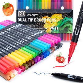 Coloring Markers Pen for Adults Kids, 60 Fine Felt Tip Water Markers Dual Brush Pens for Students Painting, Lettering, Card Making, Books Craft Coloring Doodling, Bullet Journal, Scrapbooking (60)
