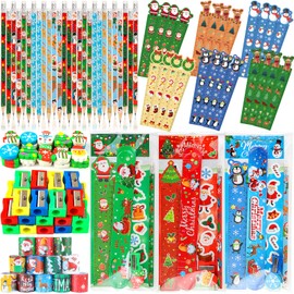 Christmas School Stationery Party Favors 28 Pack with Pencils, Rulers, Erasers, Stickers, Goodie Bags for Kids, Classroom Gifts, Bulk Prizes, Holiday Gifts