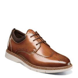 Stacy Adams Boy's Synergy Wingtip Lace Oxford, Cognac, 3.5 Big Kid