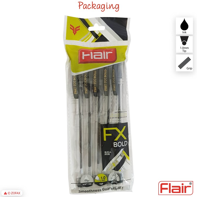 5 x 1.0mm FLAIR FX Dark BLACK Ballpoint Pens Smooth