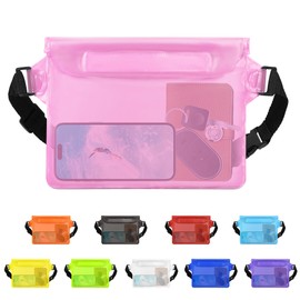 jealkip Waterproof Pouch with Adjustable Waist Strap, Waterproof Dry Bag, Keeps Cell Phones and Valuables Safe and Dry, Perfect for Kayaking, Beach, Camping and Swimming (Pink)