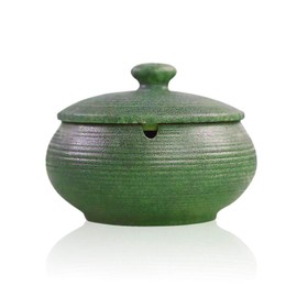 Lependor Ceramic Ashtray with Lid,Windproof,Ash Holder for Smokers,Desktop Smoking Ash Tray for Home Office Decoration - Dark Green