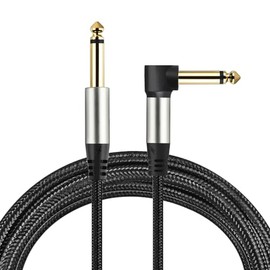Paquete de 2 cables de guitarra de 1/4 de pulgada, 0.250 in macho a macho, en ángulo recto a nailon trenzado, cable TS mono para instrumento (3.3 pies