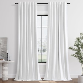 White Linen Black Out Curtains for Living Room 120 Inches 2 Panels Set Extra Long Blackout Curtains Thermal Insulated Heat Blocking Energy Efficient Drapes for Large French Window Doors 10ft 52x120