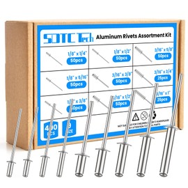 SDTC Tech 400pcs Sliver Pop Rivets Assortment Kit, 9 Sizes Aluminum Rivets (1/8" 3/16"), Assorted Blind Rivets for Metal, Furniture, Automotive, Instruments