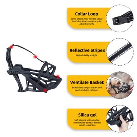 Soft Basket Silicone Muzzle for Dogs - Prevent Biting, Chewing & Barking - Allows Drinking & Panting - Use with Collar - Secure & Comfortable Dog Muzzle (Black, Medium)