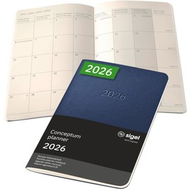 SIGEL C2687 Monthly Calendar Book Monthly Planner 2026, Approx. A6, Dark Blue, Soft Cover, 2 Pages = 1 Month, 64 Pages, Quick Pocket, Made from Sustainable Paper, Conceptum
