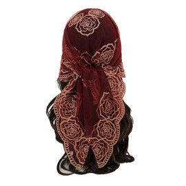 Floerns Damen Blumen Stickerei Haar Schal Stirnband Sheer Haar Bandana, Burgunder, Einheitsgröße