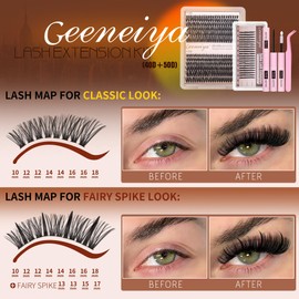 Geeneiya Manga Lash Clusters Kit Fairy Cluster Eyelash Extensions Kit 40D+50D Lash Extension Kit 8-18MM Wispy D Curl Anime Individual Lashes Kit with Lash Bond and Seal for Beginners by Geeneiya