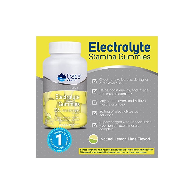 Trace Minerals Electrolyte Gummies, Lemon Lime, 90 Gummies Gomitas electrolticas