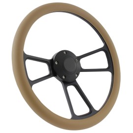 5-bolt Black Steering Wheel 14 Inch Aluminum with Tan Vinyl Wrap and Horn