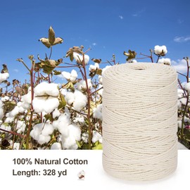 Macrame Cord 3mm x 328yd | 100% Natural Cotton Macrame Rope | 4 Strand Twisted Cotton Cord for DIY Crafts Knitting Plant Hangers Wedding Decor, Beige