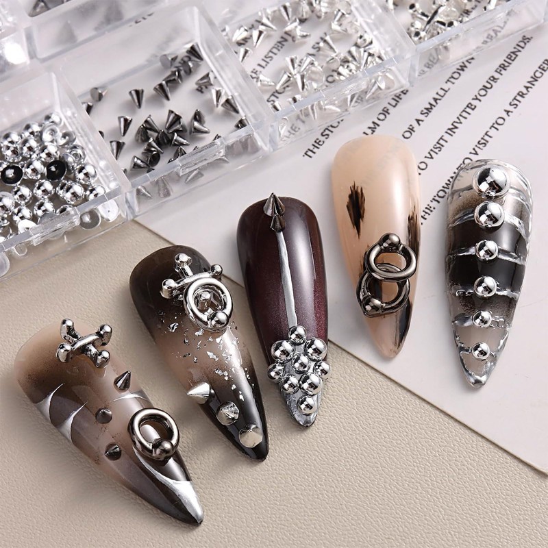 Kinretixia Goth Nail Charms, 3D Triangle and Spike Gothic Punk