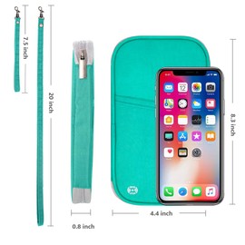 RFID Blocker Family Passport Wallet, Passport Document Organiser with Two Removable Straps for Men Women, Lake green, Classic