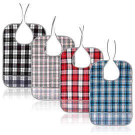 Vegena Bibs for Adults, Pack of 4, Waterproof Bib for Adults, Bib for Seniors with Crumb Catcher, Clothing Protection for Adults, Elderly People with Disabilities, multicoloured