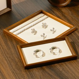 Woodten Small Jewelry Display Tray for Ring Earrings Necklace Bangle Solid Wood Jewelry Dish Tray(S,Beige)