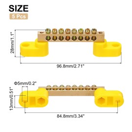 QUARKZMAN Ground Bus Bar Terminal Grounding Bar Brass 8 Positions Grounding Bars Block for Electric Box, Yellow Pack of 5