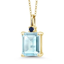 Gem Stone King 18K Yellow Gold Plated Silver Sky Blue Topaz and Blue Sapphire Pendant Necklace For Women (4.04 Cttw, Gemstone November Birthstone, Emerald Cut 10X8MM with 18 Inch Silver Chain)