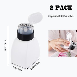 Rowcay Push Down Empty Pump Dispenser Bottle, Black Cover with Lock, Refillable Pump Dispenser for Nail Polish & Makeup Remover 250ml (8.8oz) - Leak-Proof & Travel-Friendly(2 PCS)