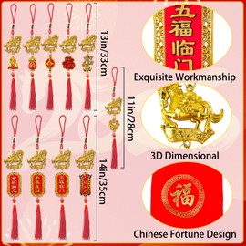 Year of The Horse 2026 Chinese New Year Decorations Zodiac Charms Hanging Red Tassel Lunar Feng Shui Coins for Wealth Success Good Luck Ornaments for Home Kitchen Car Gifts (10 Pcs, Horse Lucky Bag)