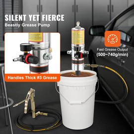 Happybuy 50:1 Pressure Ratio Air Operated Grease Pump with 13 ft High Pressure Hose and 360° Swivel Grease Gun Head – Portable Pneumatic Lubrication Pump for Workshop and Garage