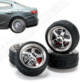 WAVEIST 1/64 Wheels Dynamic Bearing Wheels with Disc Brake Rubber Tires,Smooth Rotation,Real Rider Series for Car Culture Modification-1 set a Pack,Silver-plated Five-axle Spokes.(DF-D5)