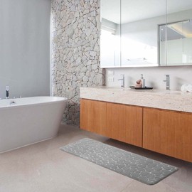 EVIDECO French Home Goods Light Gray Bath Rug Runner Mat Memory Foam Pebble 48" L x 18" W