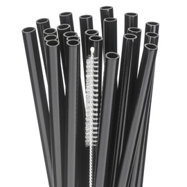 Dakoufish Reusable Plastic Replacement Straws for 12 oz 16 oz Jars Tumblers,9 Inch 22 Pack Black Straws with Cleaning Brush,Dishwasher Safe,BPA Free,Reusable only (9inch,Black)