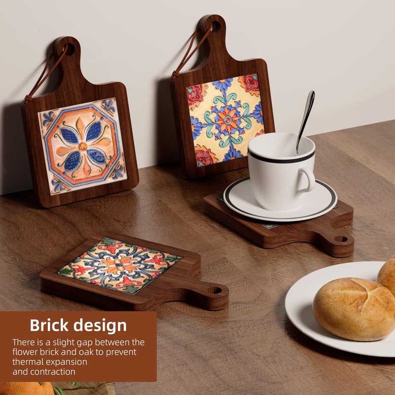 Wooden Trivets for Hot Dishes，3PCS Wooden Coasters with Organising Holder，Base