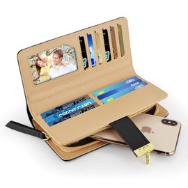 PGXT PGXT Women's Wallet Women Credit Card Holder Hollow Leaf Pattern Bifold Leather Lady Long Wallet Purse Zip Birthday Xmas Gifts for Women Girls(Black)