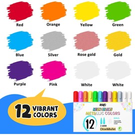Anyo 12 Pack Chalk Markers for Blackboard, Window Paint with 6mm 2-in-1 Bold Nib Tip, Metallic & Neon Color Wet Erase Window Markers for Glass Washable, Glass, Mirror, Blackboard, Bistro, Menus