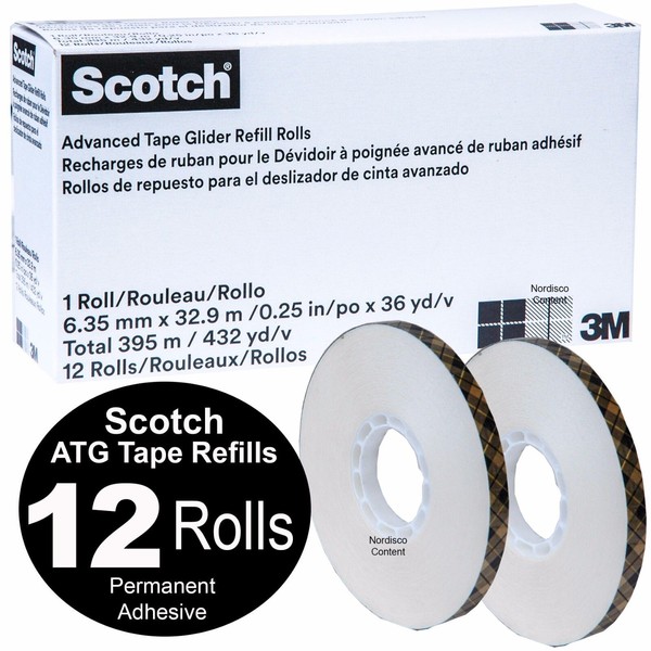 Scotch 085-RAF ATG Tape Refill Rolls, Permanent Tape, 0.25" x 36Yd. Box of 12 RL