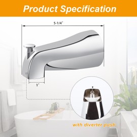 Universal Bathroom Tub Spout Compatible with Westbrass E531D-1F-62, 5 1/4 inch Bath Tub Spout with Shower Diverter 1/2 inch IPS Inside Thread Bathtub Faucet Spout（Chrome）