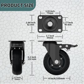 Lygoeege 4 Inch Swivel Caster Wheels with Dual Brake, Up to 1000lbs, Set of 4, Solid Rubber, Cast Iron Rim, Plate Casters, Outdoor, Flat Free for Carts, Dolly, Workbench, Trolley, DIY Tools