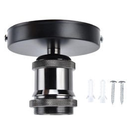 Vintage E26 E27 Lamp Socket, Ceiling Lamp Holder Vintage E26 E27 Lamp Socket Ceiling Lamp Holder with Accessories for Kitchen Bedroom Living Room 100‑240V (Black)