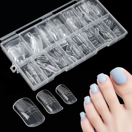 Kiiwah 150 Stück Polygel Nagelformen für Zehen, Dual Tips Nägel Lang für Pediküre Nagelverlängerung Zehennägel Set Wiederverwendbar Nagelspitzen Form, 15 Größen