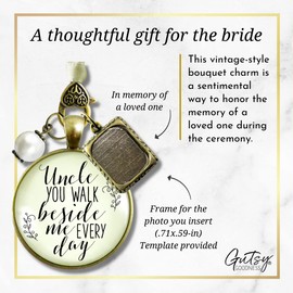 Bouquet Charm Customize Aunt Uncle You Walk Beside Me Every Day Wedding Day Memory Vintage Glass Pendant Jewelry Loving Memorial on Bride's Flowers DIY Photo Template
