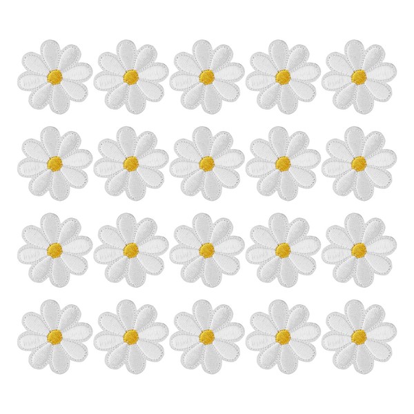 20Pcs Daisy Flower Embroidery Patches,Sew On Patches Daisy Flower Applique Patches,4cm Daisy Flower Embroidery Clothes Stickers Sew On Badges for DIY Backpack Hat Jeans Jackets Applique Crafts