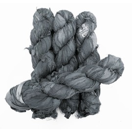 100g Recycled Sari Silk Ribbon Yarn, Jewelry Making Trim - Grey