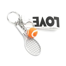 love Cute PingPong Football Tennis Key Chain Colorful Balls Tennis Racket Key Rings Sports Gift for Women Men Girls Boys-Tennis Orange