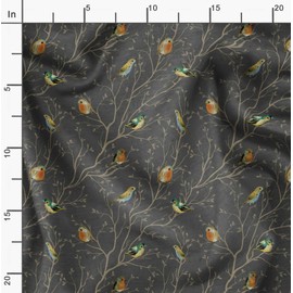 Soimoi Gray Velvet Fabric Leaves & Flowerpecker Bird Print Fabric by Yard 60 Inch Wide