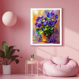 XTXGERL African Violet Paint by Numbers Kits with Brushes and Acrylic Pigment on Canvas Painting for Adults, Beautiful Blooming Flowers Picture for Home Wall Decor Gifts 16''x20'' (DIY Frameless)